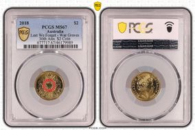 2018 $2 Lest We Forget - War Graves 30th Ann. $2 Coin Colorized MS67