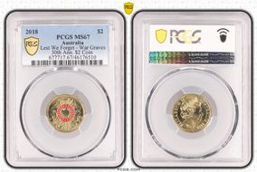 2018 $2 Lest We Forget - War Graves 30th Ann. $2 Coin Colorized MS67