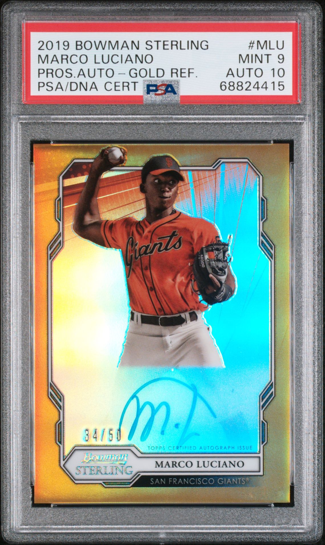 2019 Bowman BOWMAN STERLING PROSPECT AUTOGRAPHS Gold #MLU Marco Luciano front