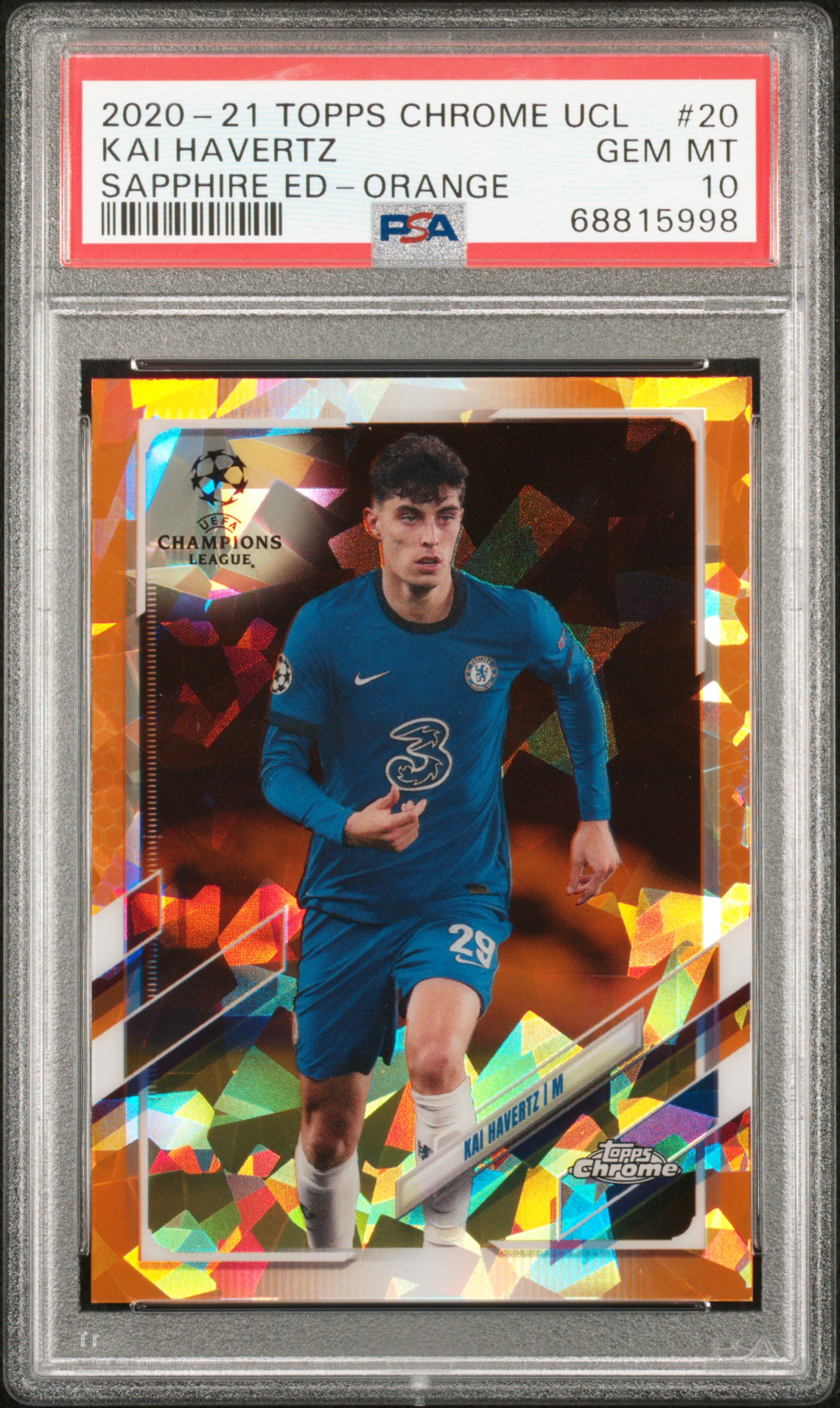 2020 Topps Chrome Uefa Champions League Sapphire Edition Kai Havertz #20 (Sapphire Ed-Orange) Gem Mt 10 front