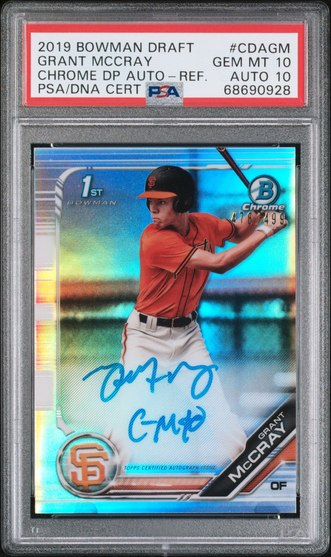 2019 Bowman Draft BOWMAN DRAFT CHROME DRAFT PICKS AUTOGRAPH CHROME DP AUTO-REF. #CDAGM Grant Mccray front