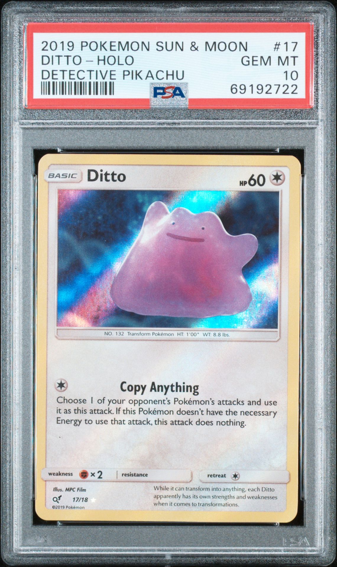 2019 Pokemon POKEMON SUN & MOON DETECTIVE PIKACHU #17 Ditto-Holo front