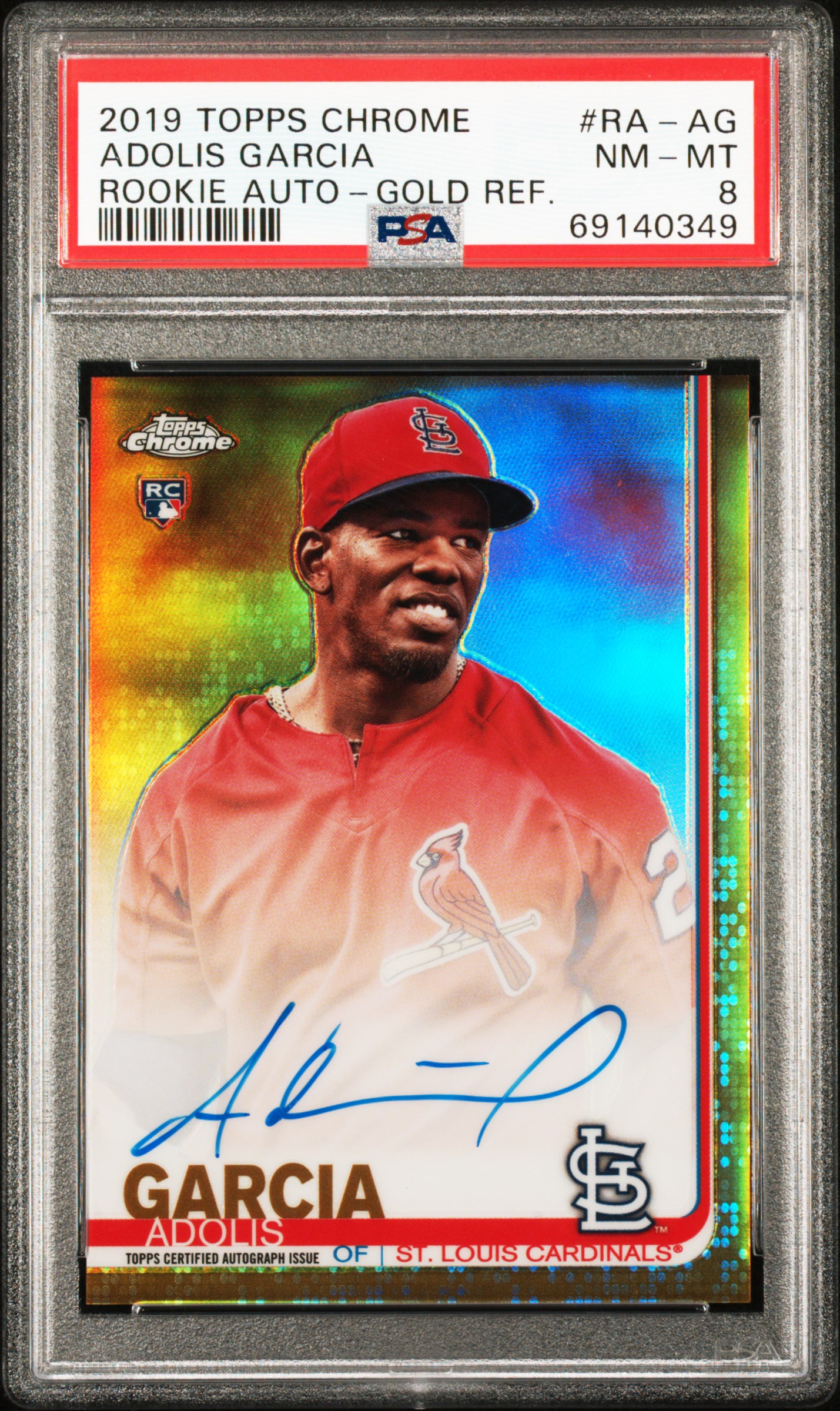2019 Topps Chrome Rookie Autographs Gold Refractor #RA-AG Adolis Garcia Signed Rookie Card (#41/50) – PSA NM-MT 8 