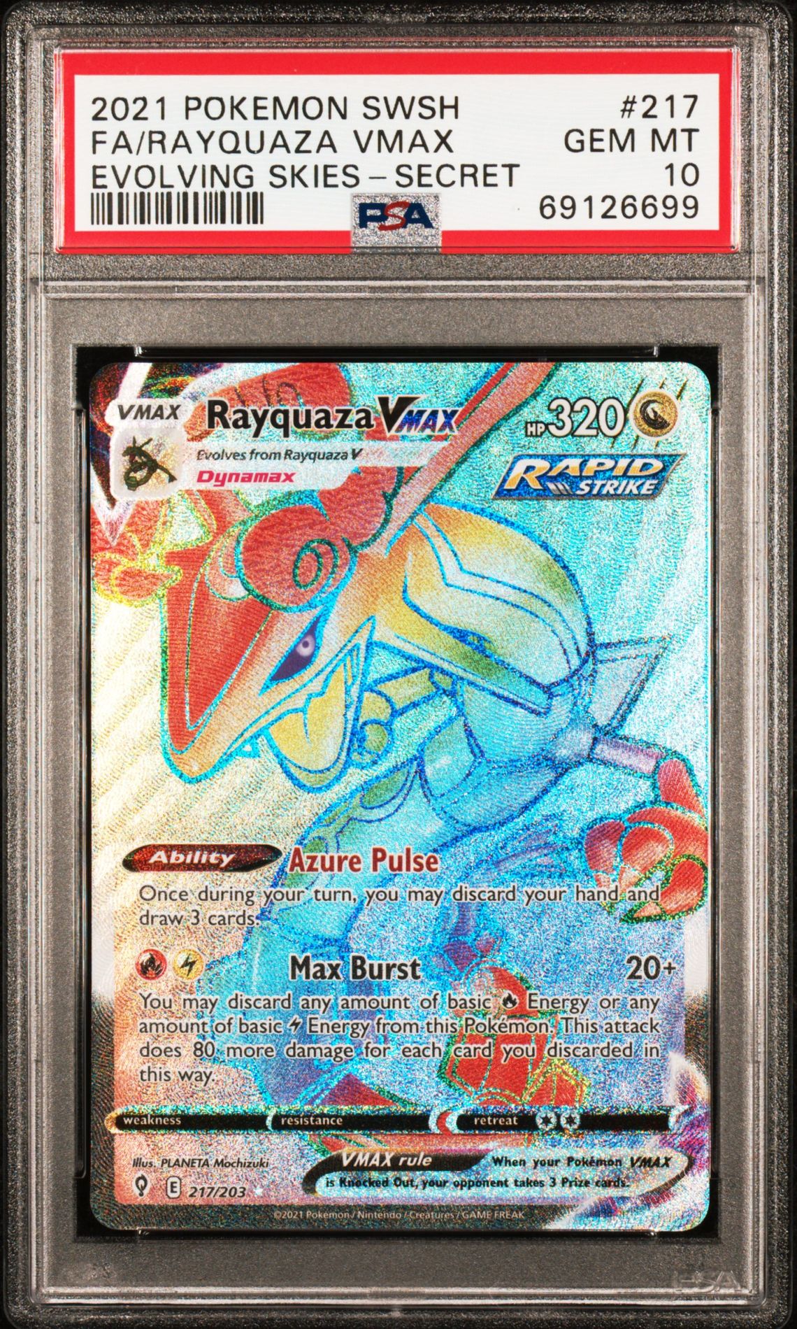 2021 Pokemon POKEMON SWORD & SHIELD EVOLVING SKIES SECRET #217 Fa/Rayquaza Vmax front
