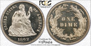 1862 10C PR66CAM