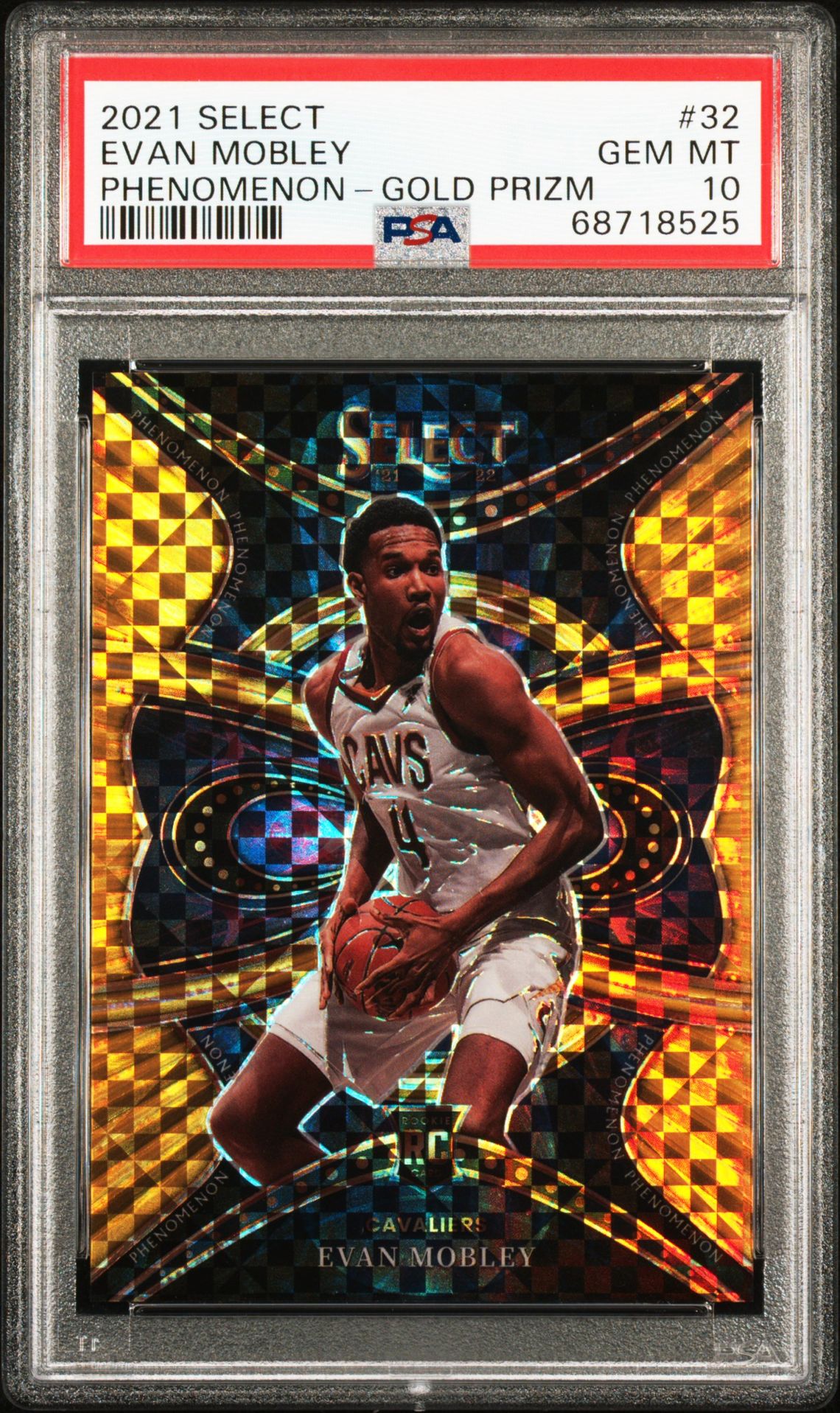 2021 Panini PANINI SELECT PHENOMENON GOLD PRIZM #32 Evan Mobley front