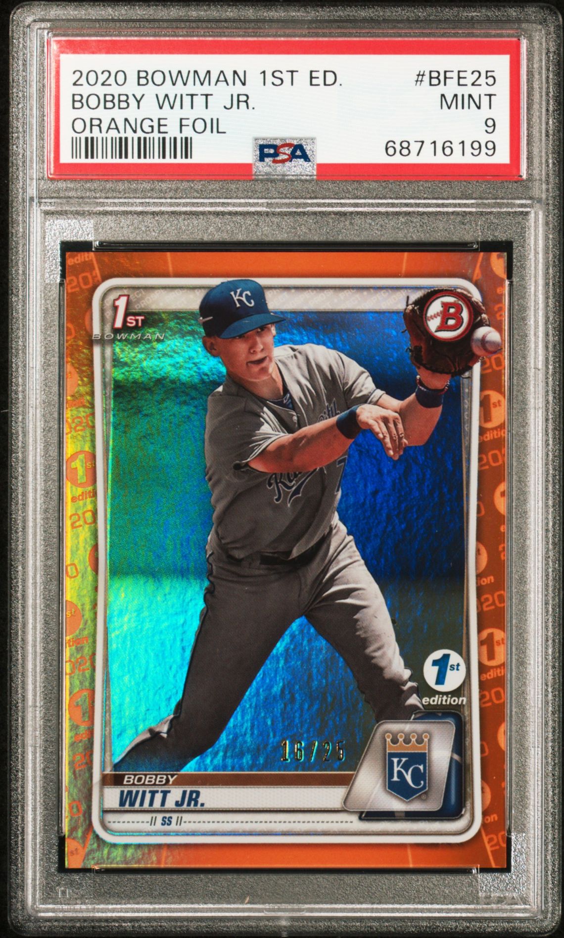 2020 Bowman BOWMAN 1ST EDITION ORANGE FOIL #BFE25 Bobby Witt Jr. front