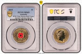 2015 $1 WWI War Heroes-Red Poppy Colorized MS69