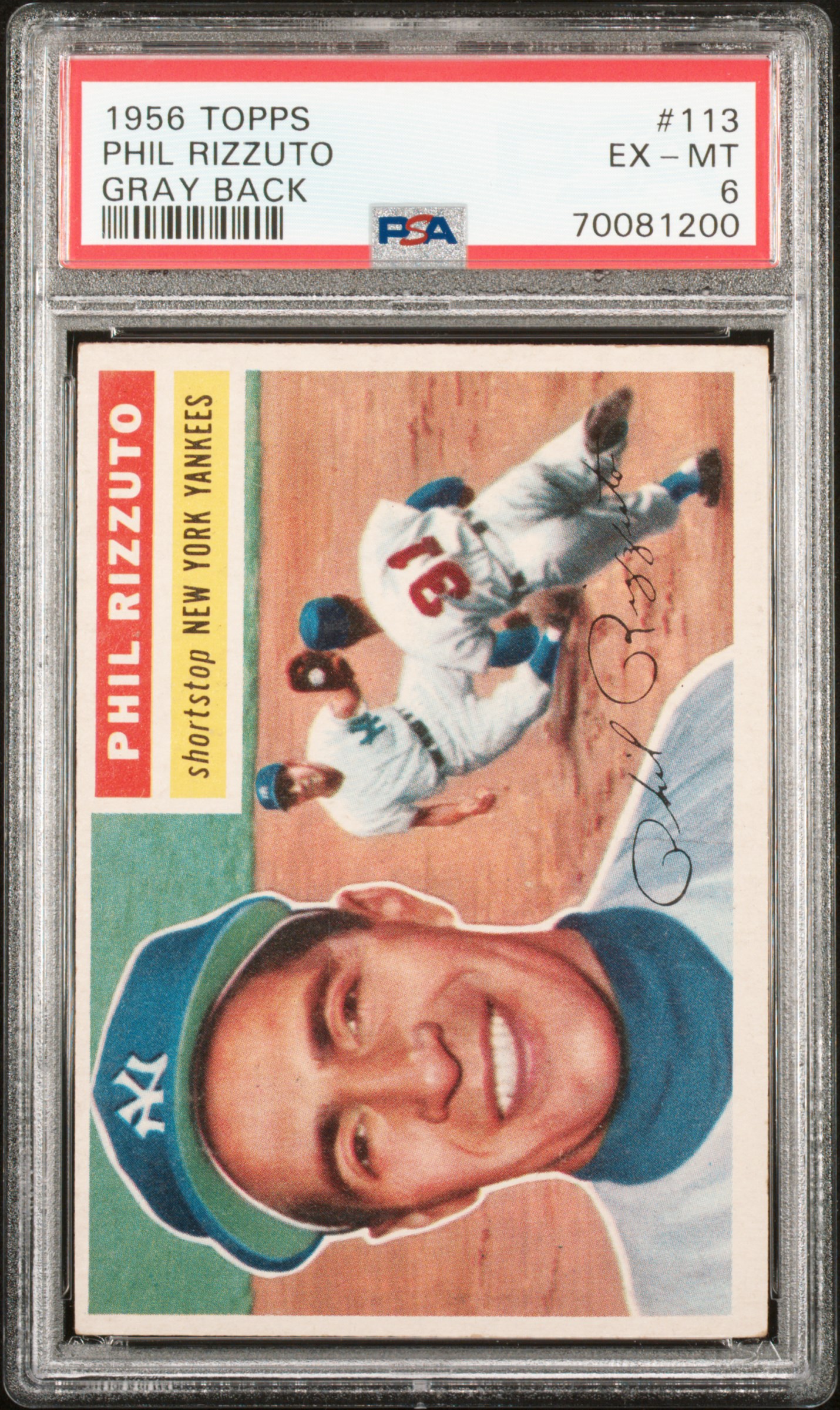 1956 TOPPS #113 PHIL RIZZUTO GRAY BACK