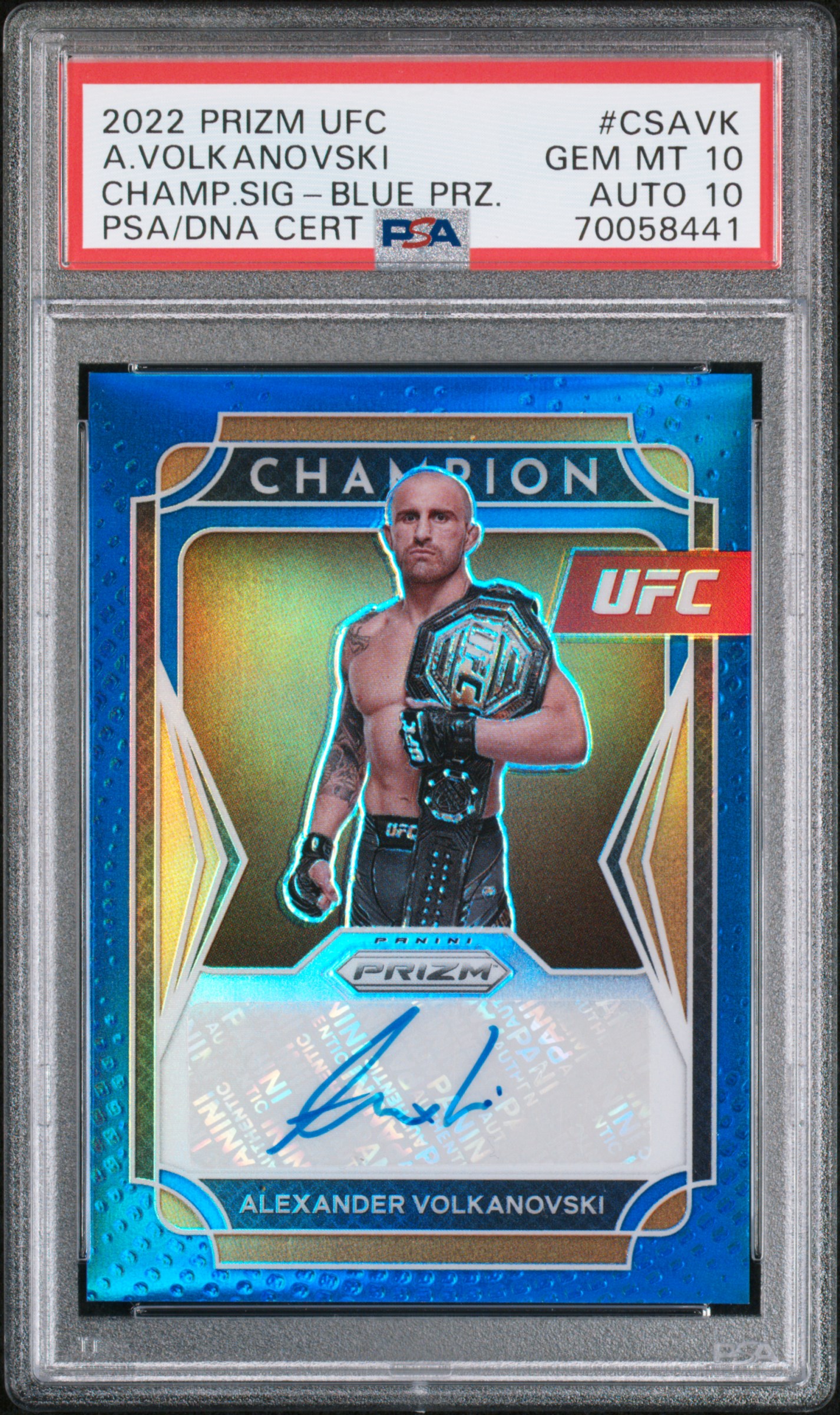 2022 PANINI PRIZM UFC CHAMPION SIGNATURES #CSAVK A.VOLKANOVSKI CHAMP.SIG-BLUE PRZ.