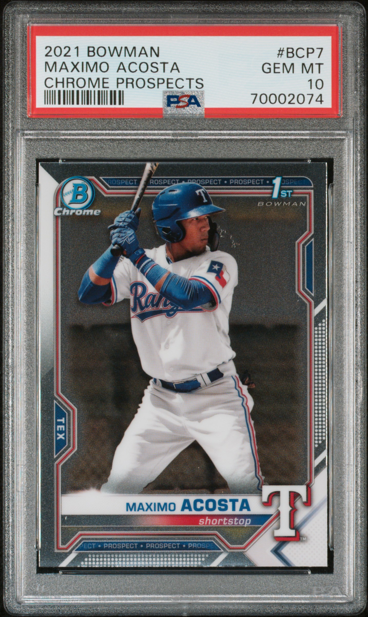2021 Bowman Chrome Prospects Maximo Acosta #Bcp7 (Chrome Prospects) Gem Mt 10 front