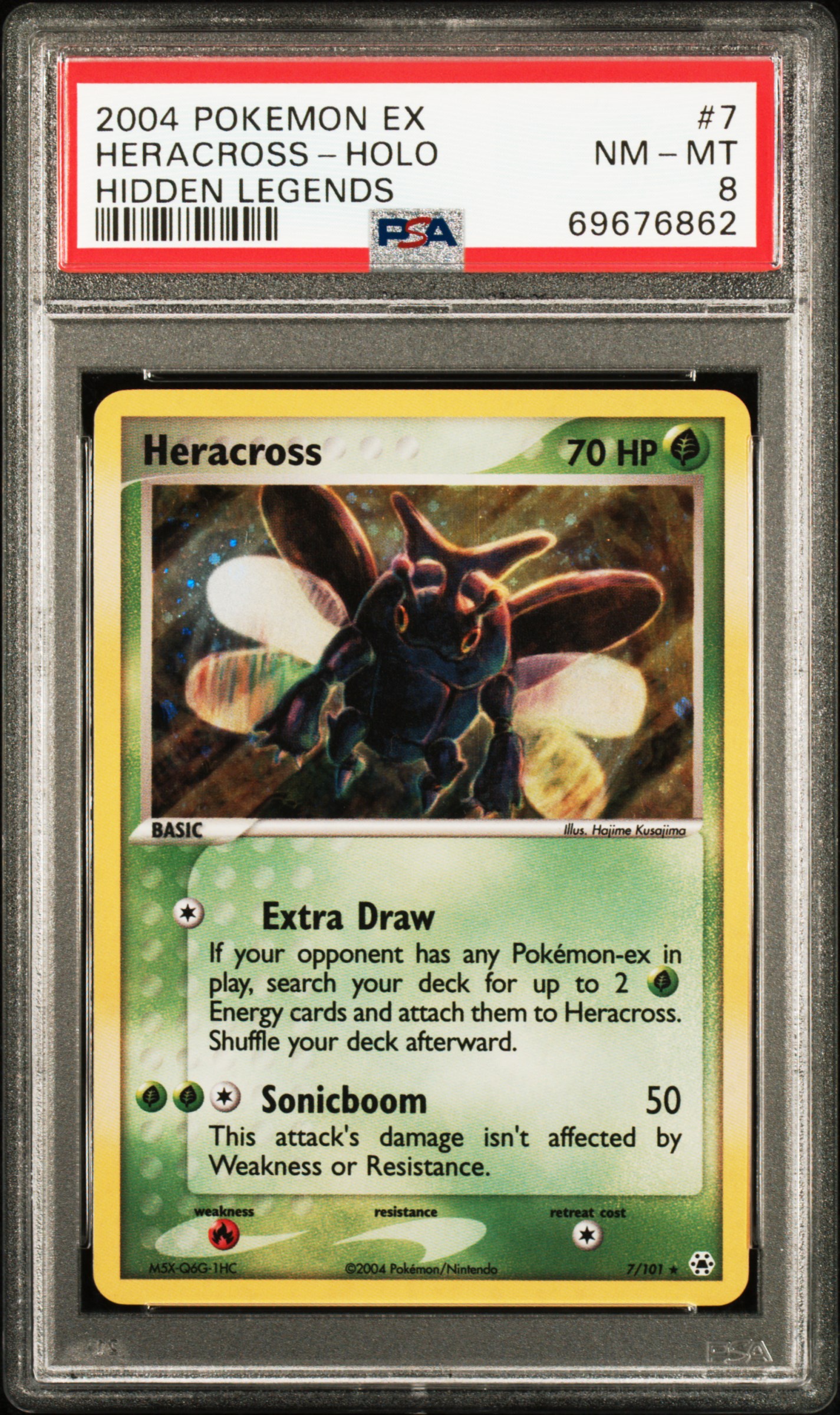 2004 Pokemon Ex Hidden Legends Rare Holofoil #7 Heracross – PSA NM-MT 8