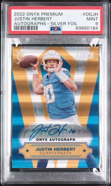 2022 Onyx Onyx Premium Autographs AUTOGRAPHS-SILVER FOIL #OGJH Justin Herbert front