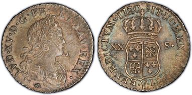 1720-Y 1/6 Ecu Gad-297 Flan réformé AU58