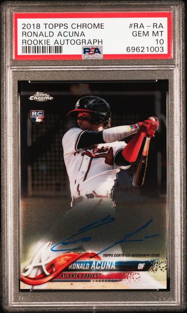 2018 Topps TOPPS CHROME ROOKIE AUTOGRAPH ROOKIE AUTOGRAPH #RA-RA Ronald Acuna front