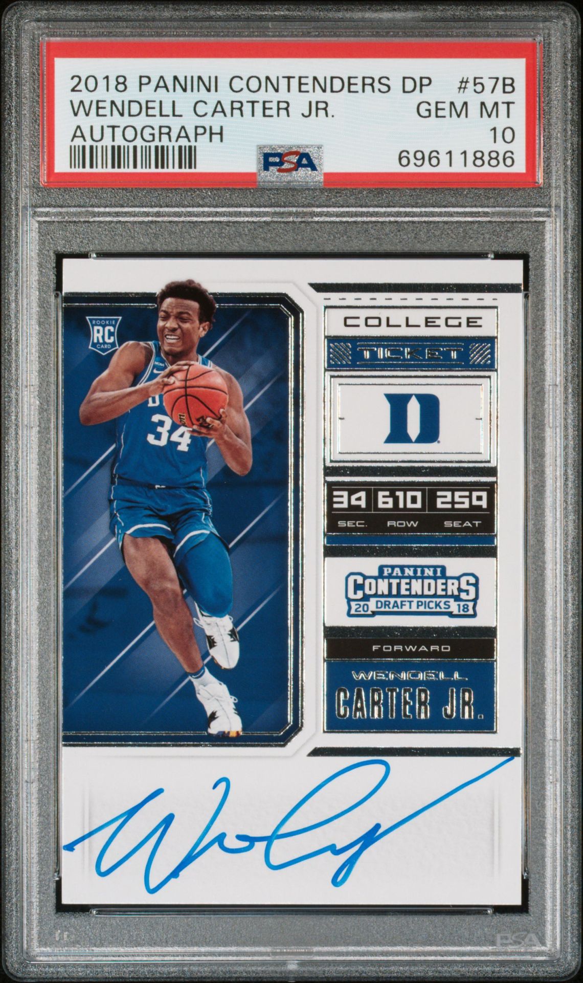 2018 Panini PANINI CONTENDERS DRAFT PICKS VARIATION B-AUTOGRAPH #57 Wendell Carter Jr. front