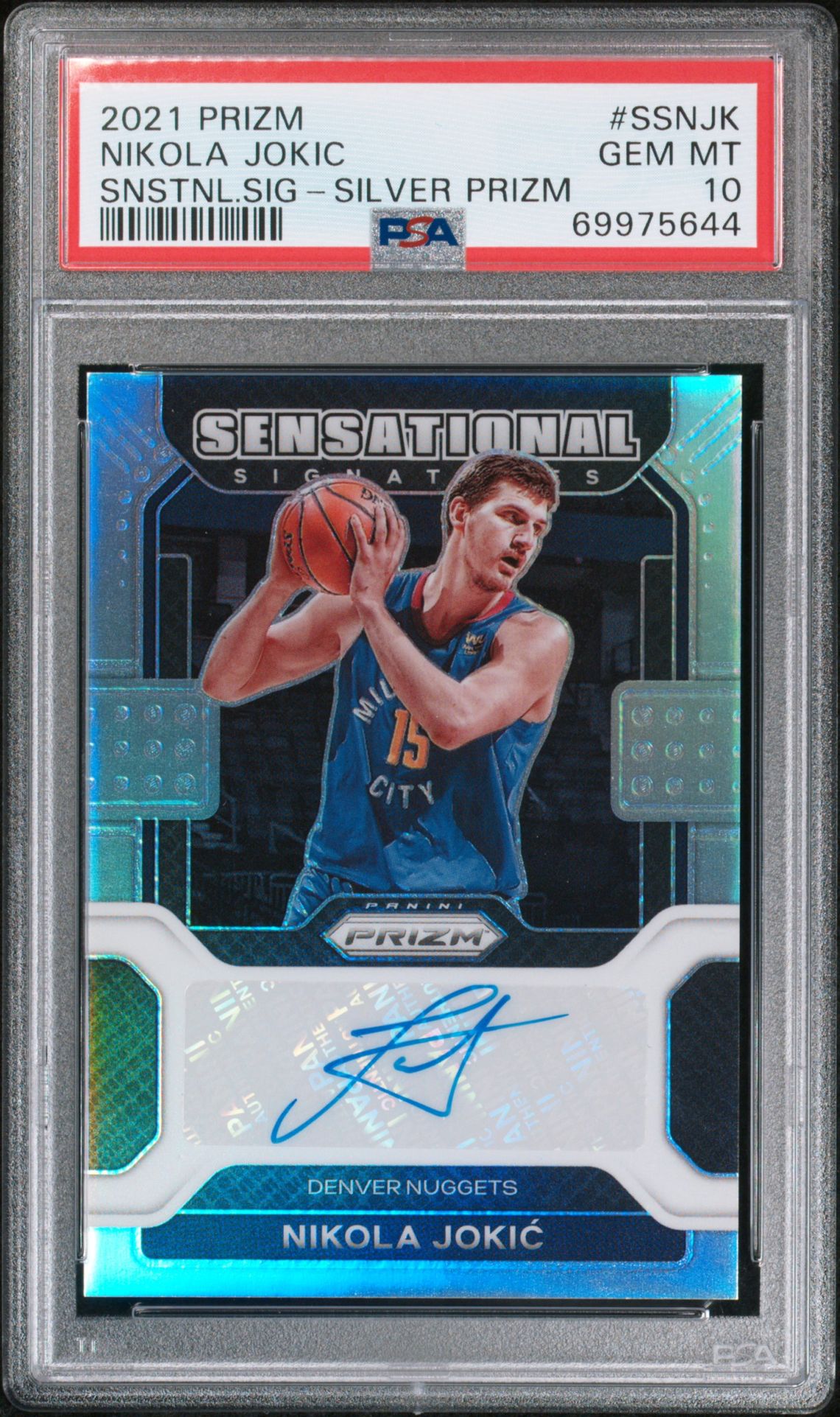 2021 Panini PANINI PRIZM SENSATIONAL SIGNATURES SNSTNL.SIG-SILVER PRIZM #SSNJK Nikola Jokic front