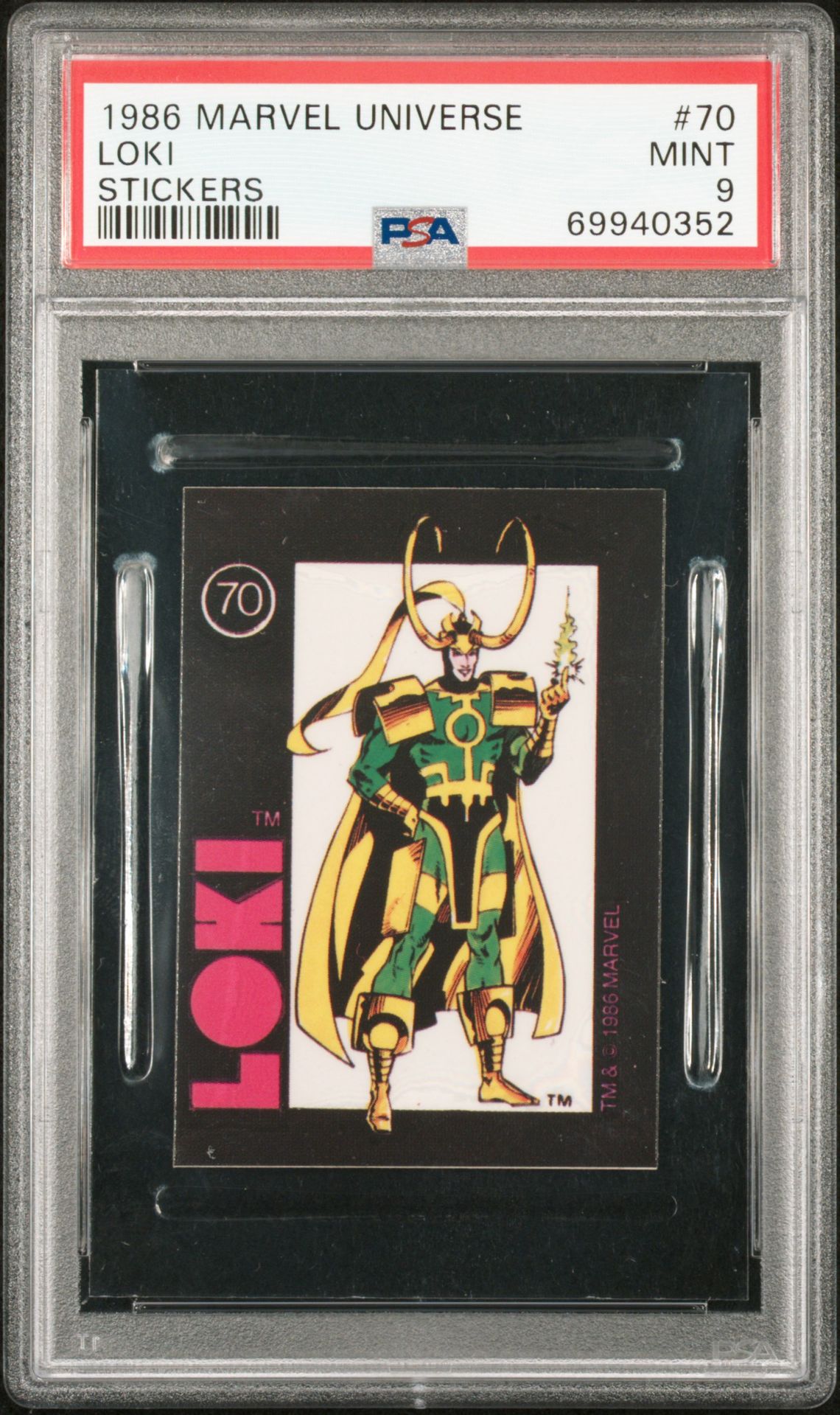 1986 Marvel COMIC IMAGES MARVEL UNIVERSE STICKERS #70 Loki front