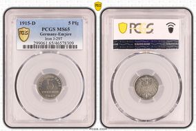 1915-D 5 Pfg Iron J-297 MS65