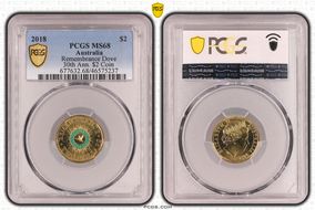 2018 $2 Remembrance Dove Colorized 30th Ann. $2 Coin MS68