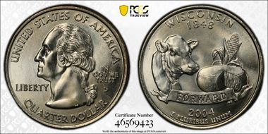 2004-D 25C FS-5902, Wisconsin Extra Leaf Low MS65