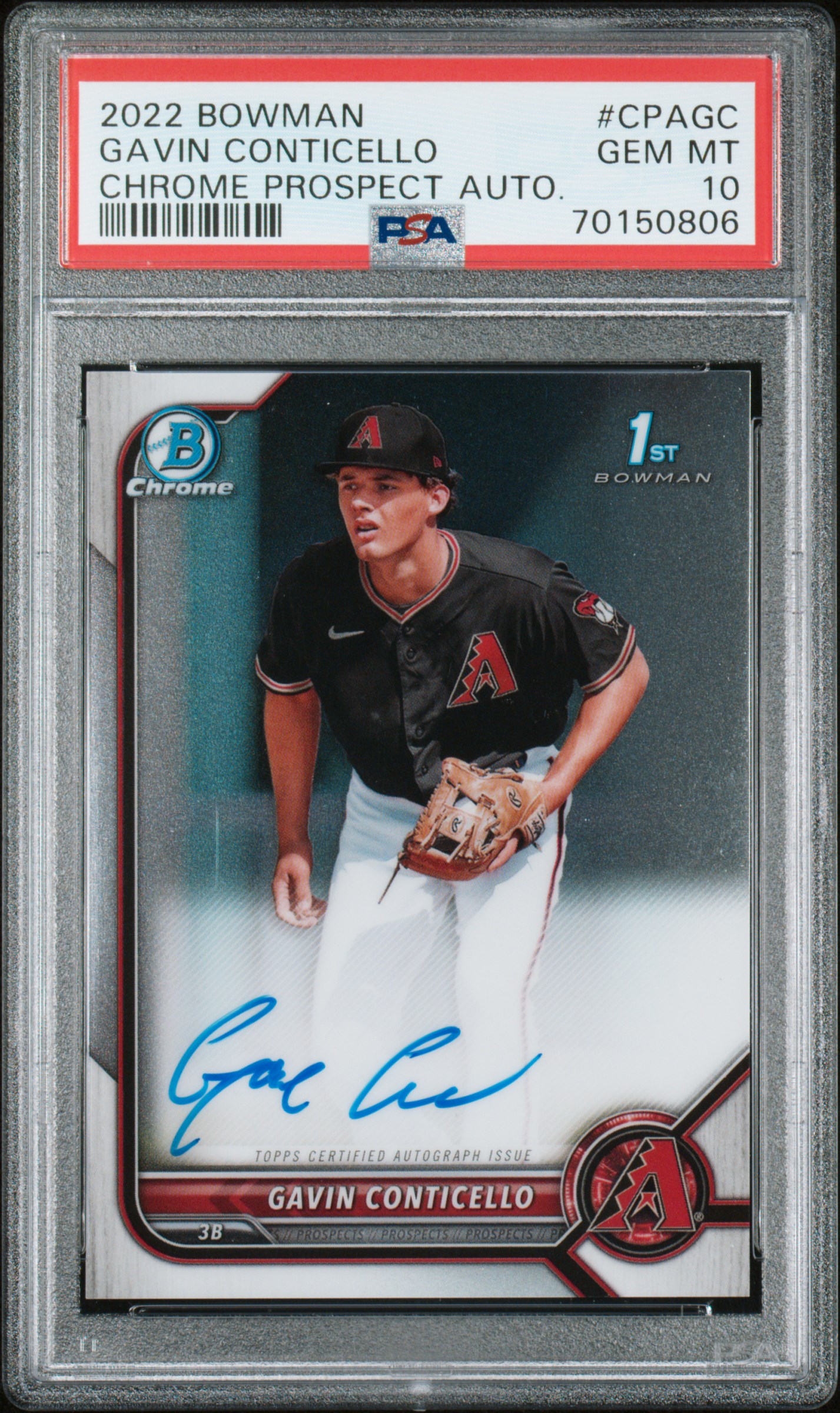 2022 Bowman Chrome Prospect Autographs #CPAGC Gavin Conticello – PSA GEM MT 10