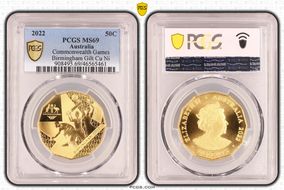 2022 50C Commonwealth Games Birmingham Gilt-CuNi MS69