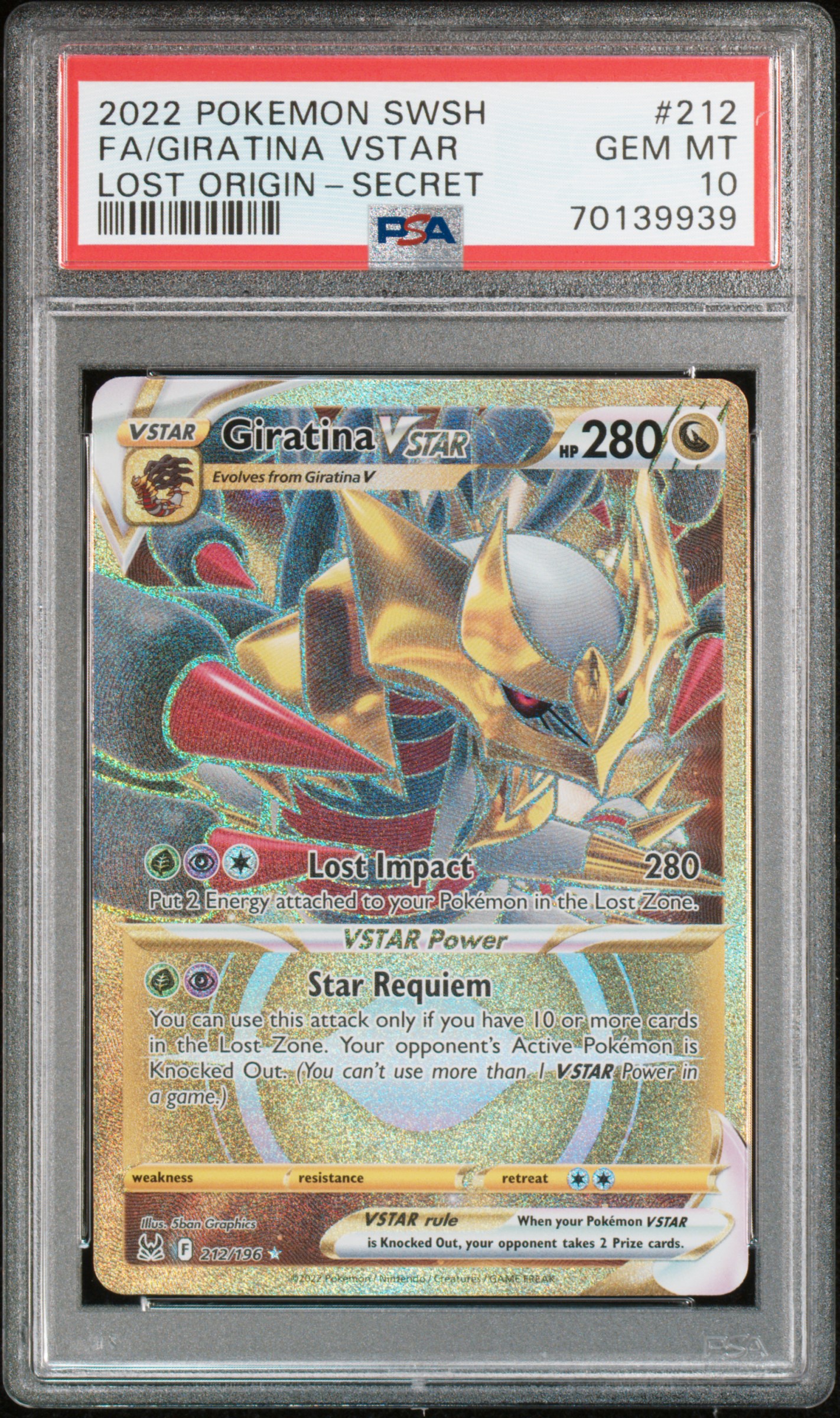2022 POKEMON SWORD & SHIELD LOST ORIGIN #212 FA/GIRATINA VSTAR LOST ORIGIN-SECRET
