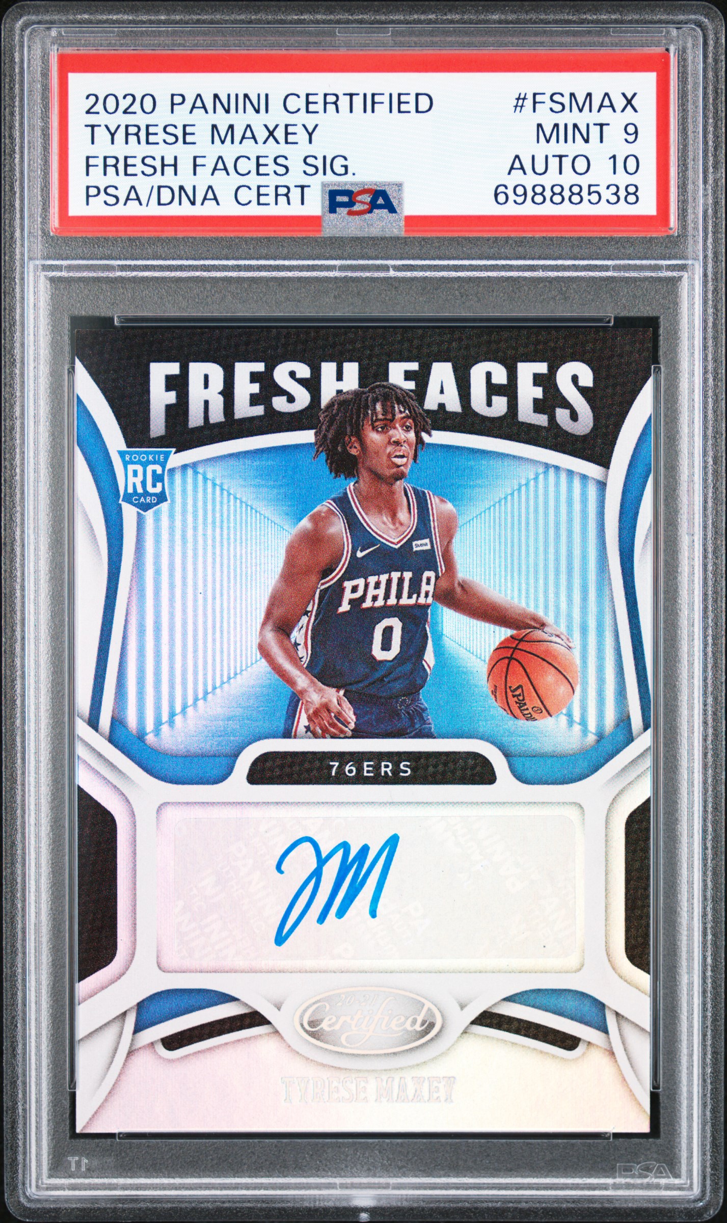 2020 Panini Certified Fresh Faces Signatures Fsmax Tyrese Maxey Rookie Card Signed – PSA MINT 9