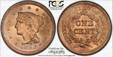 1853 1C MS65RD