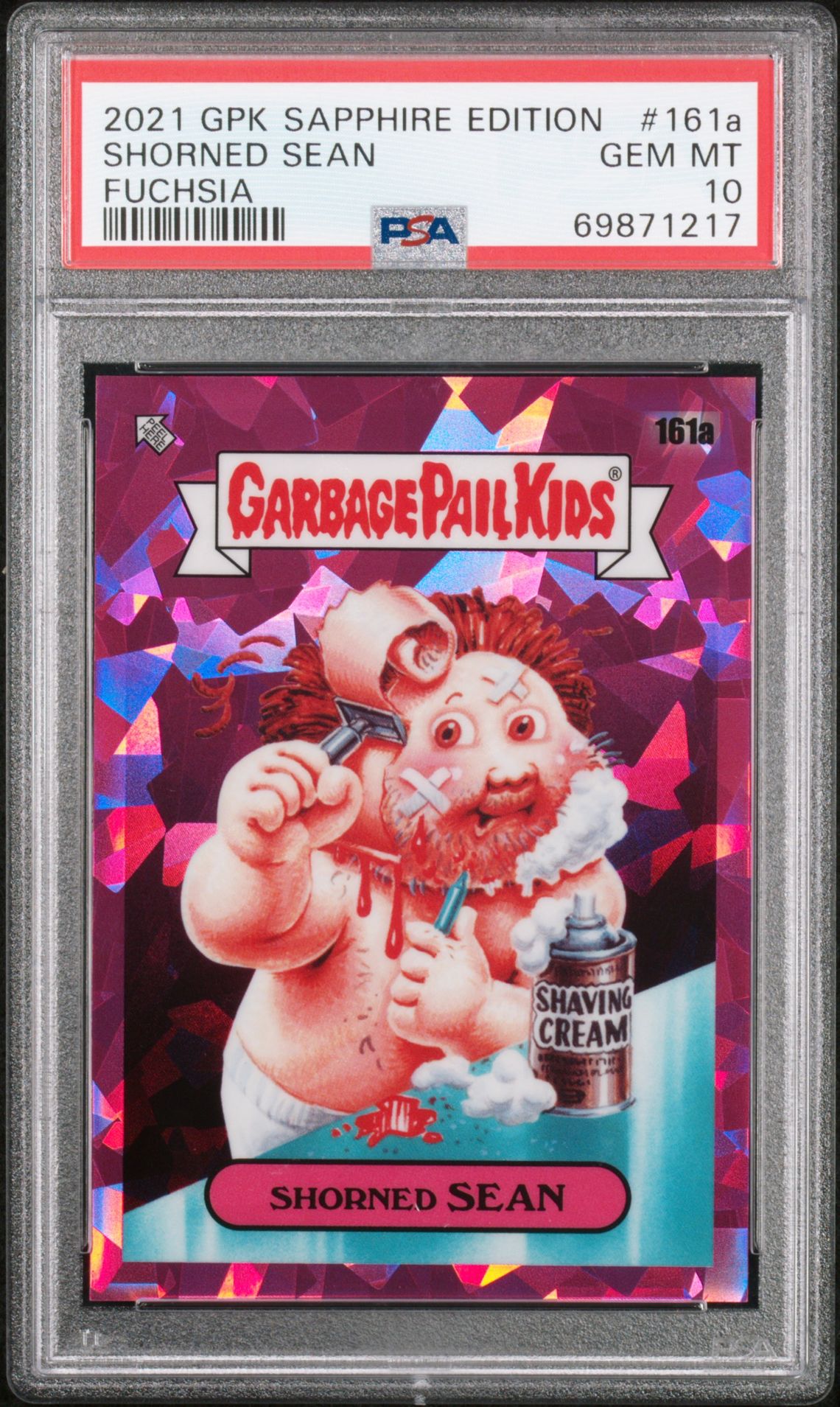 2021 Topps GARBAGE PAIL KIDS SAPPHIRE EDITION FUCHSIA #161A Shorned Sean front