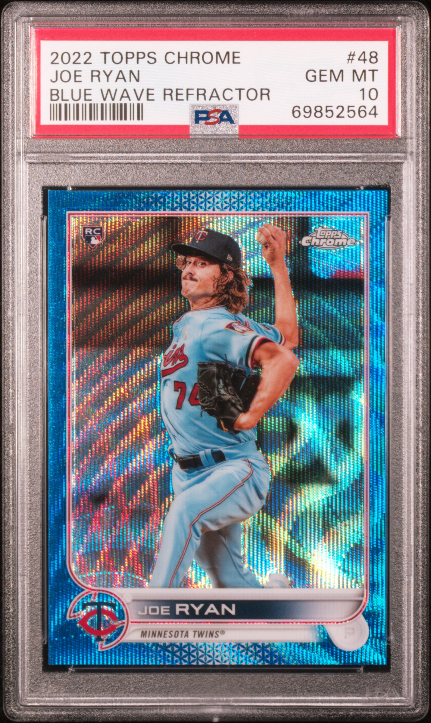 2022 Topps Chrome Blue Wave Refractor #48 Joe Ryan Rookie Card (#55/75) – PSA GEM MT 10