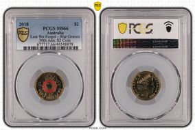 2018 $2 Lest We Forget - War Graves 30th Ann. $2 Coin Colorized MS66