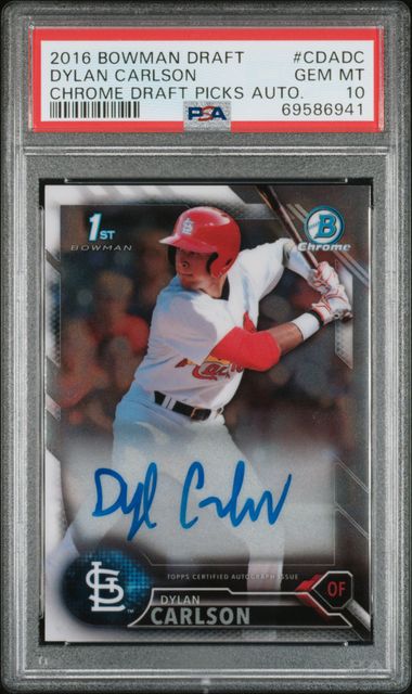 2016 Bowman BOWMAN DRAFT CHROME DRAFT PICKS AUTOGRAPHS CHROME DRAFT PICKS AUTO. #CDADC Dylan Carlson front