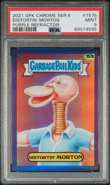 2021 Topps GARBAGE PAIL KIDS CHROME Purple Refractor #157B Distortin' Morton front