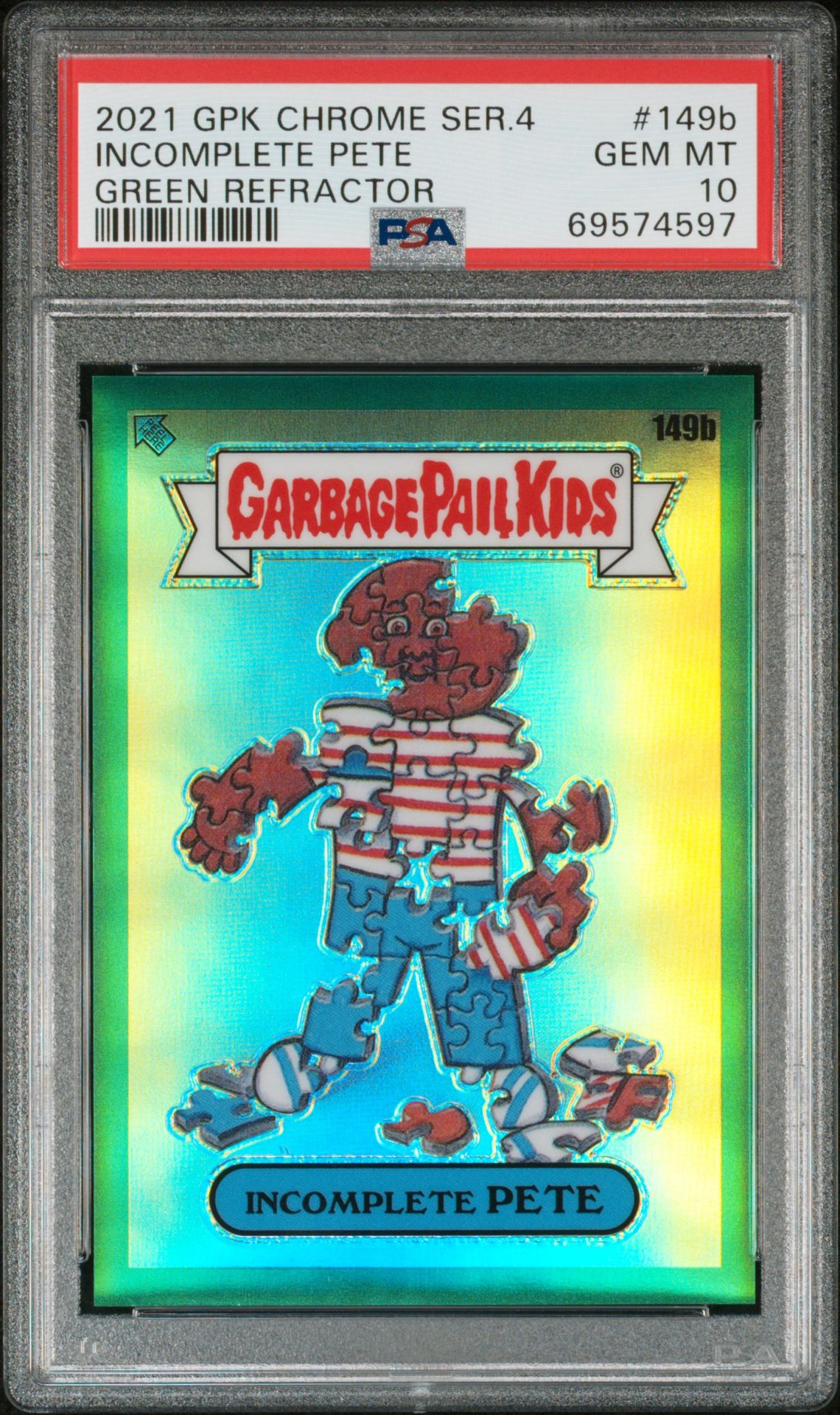 2021 Topps GARBAGE PAIL KIDS CHROME Green Refractor #149B Incomplete Pete front