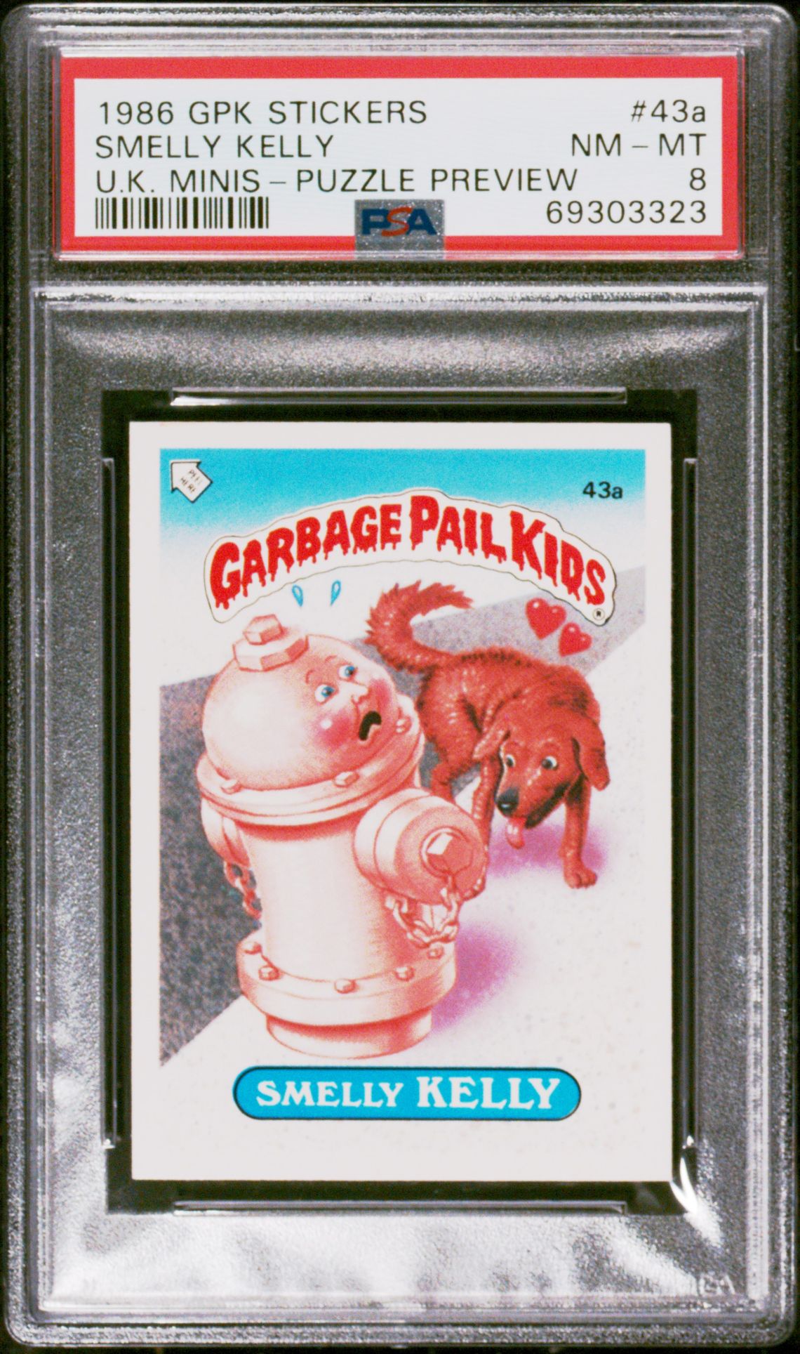 1986 Topps GARBAGE PAIL KIDS STICKERS-U.K. MINIS U.K. MINIS-PUZZLE PREVIEW #43A Smelly Kelly front