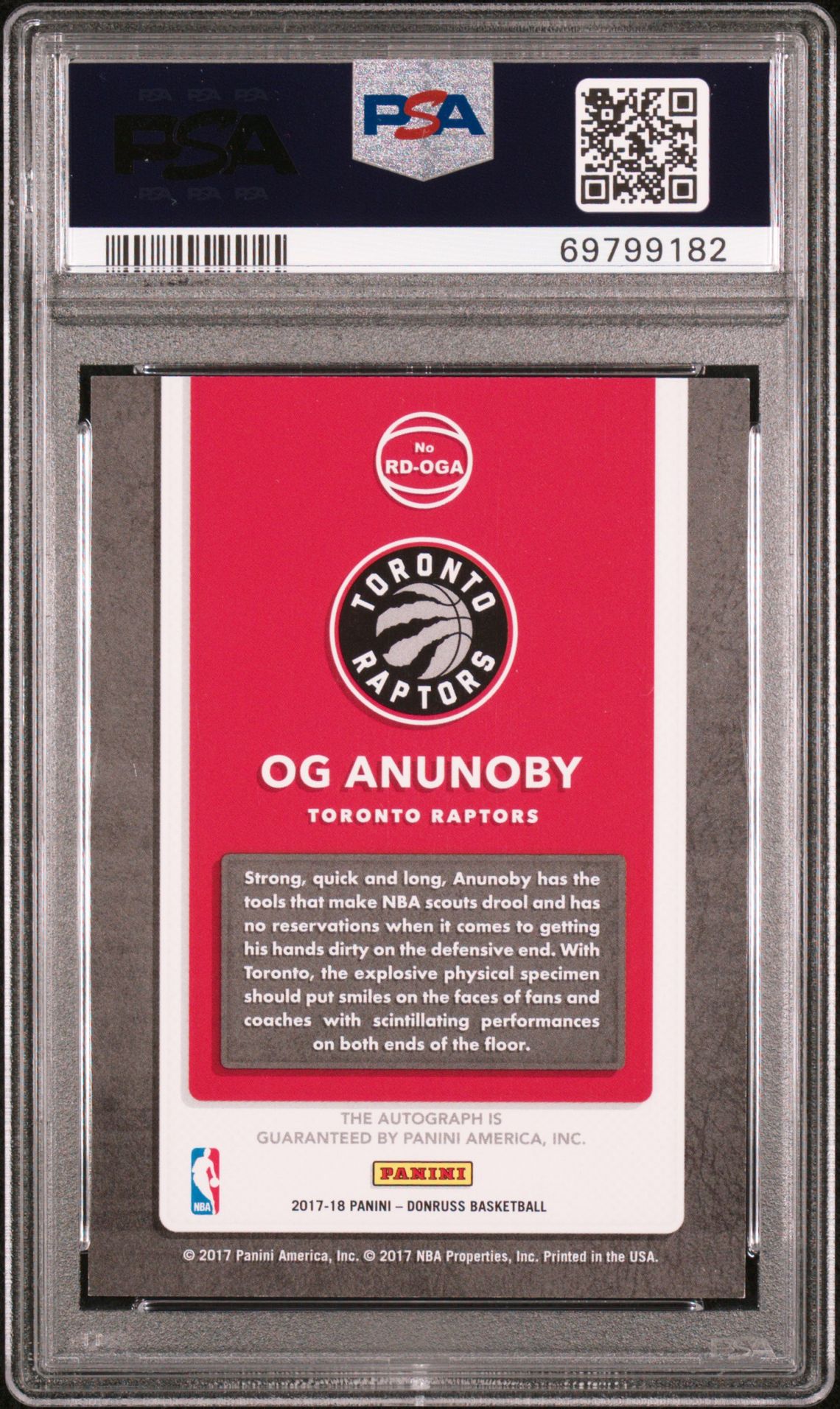 2017 Panini Donruss Rookie Dominator Signatures Og Anunoby #Rdoga (Rookie Dominator Sig-Gold) Mint 9 back