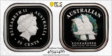 2005-P 50C Kookaburra 1/2oz Ag Colorized PR69DCAM
