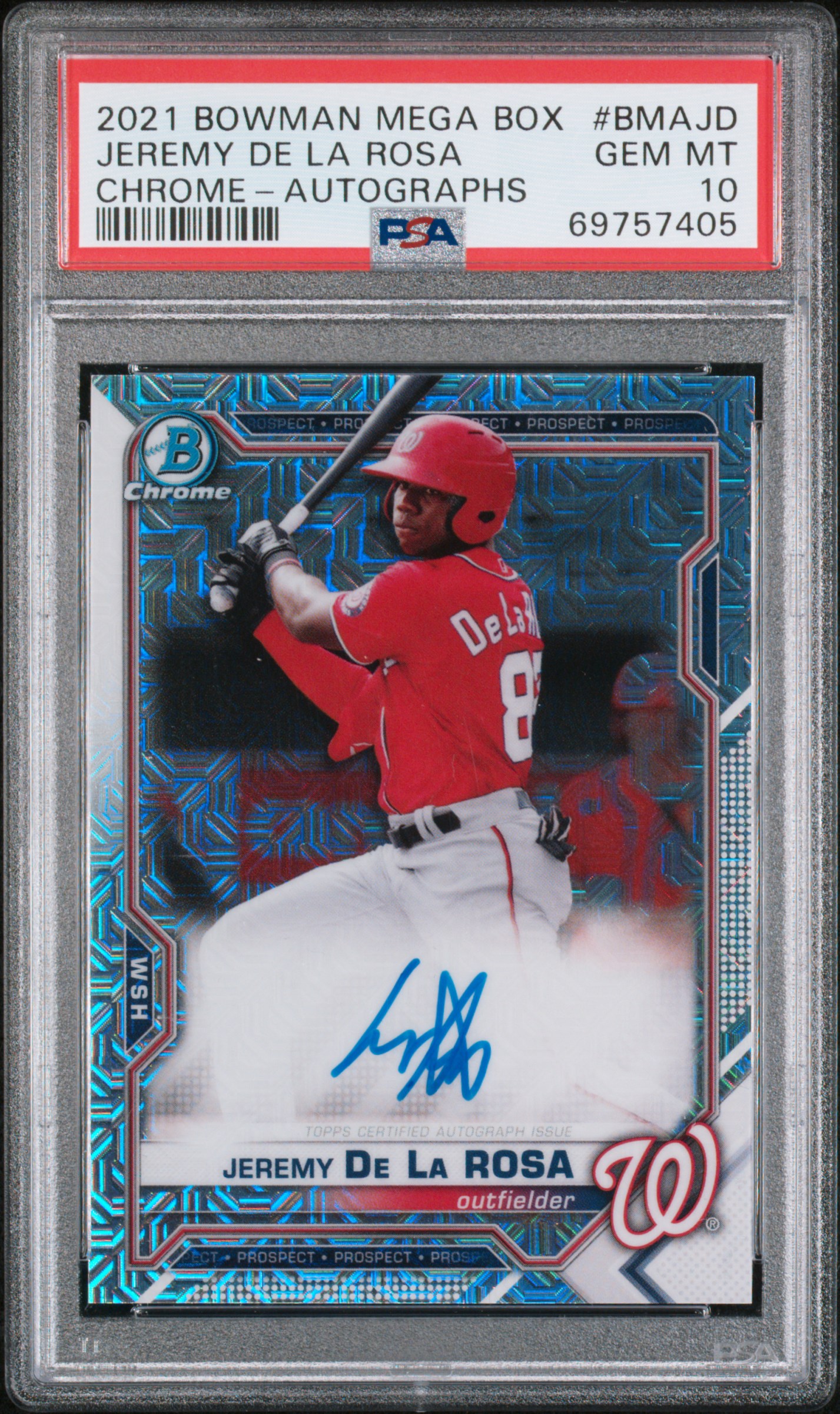 2021 Bowman Mega Box Chrome Autographs #BMA-JD Jeremy De La Rosa Signed Rookie Card – PSA GEM MT 10