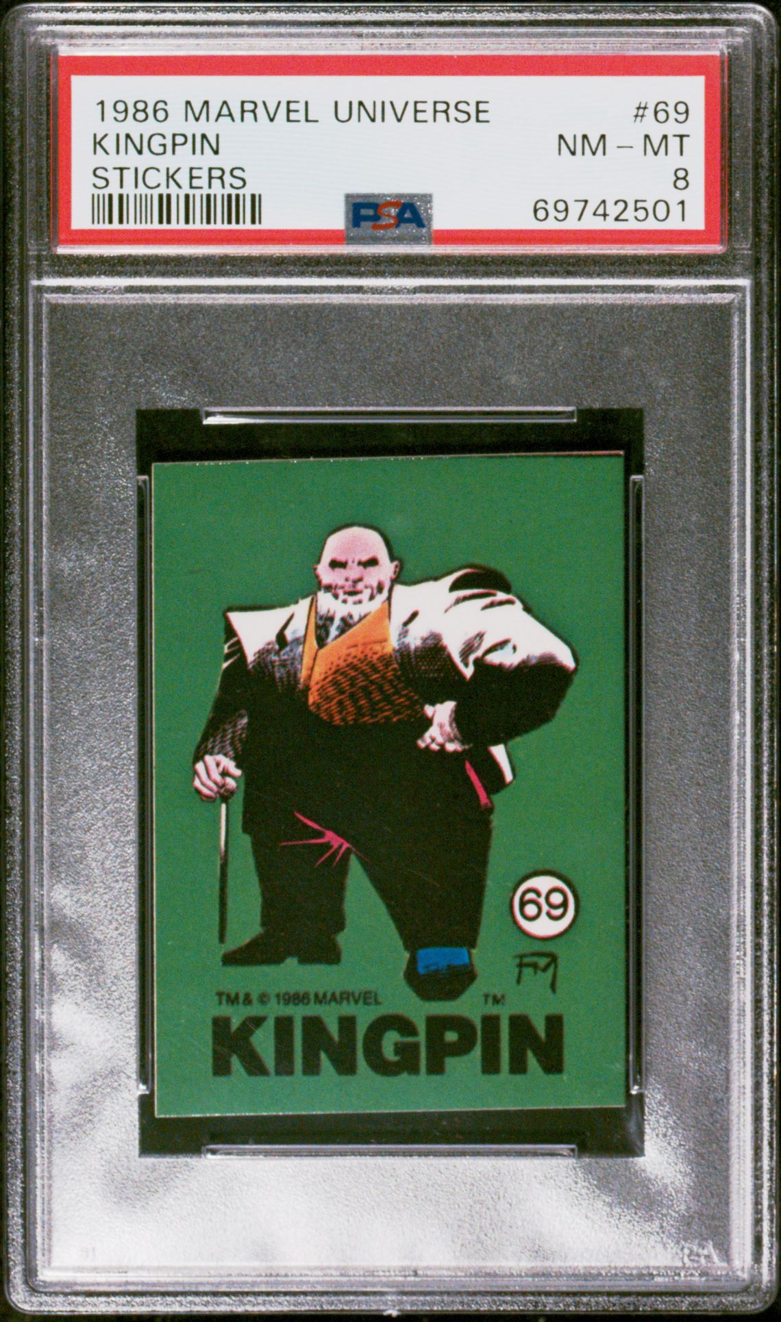 1986 Marvel COMIC IMAGES MARVEL UNIVERSE STICKERS #69 Kingpin front