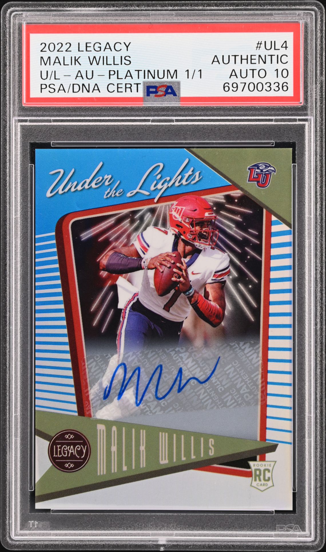 2022 Panini PANINI LEGACY UNDER THE LIGHTS U/L-AU-PLATINUM 1/1 #UL4 Malik Willis front