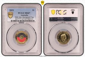 2021 $2 50th Ann Aboriginal Flag Colorized MS67