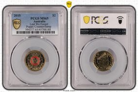 2015 $2 Lest We Forget Colorized Poppy Counterstamp MS65