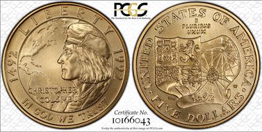 1992-W $5 Christopher Columbus MS70