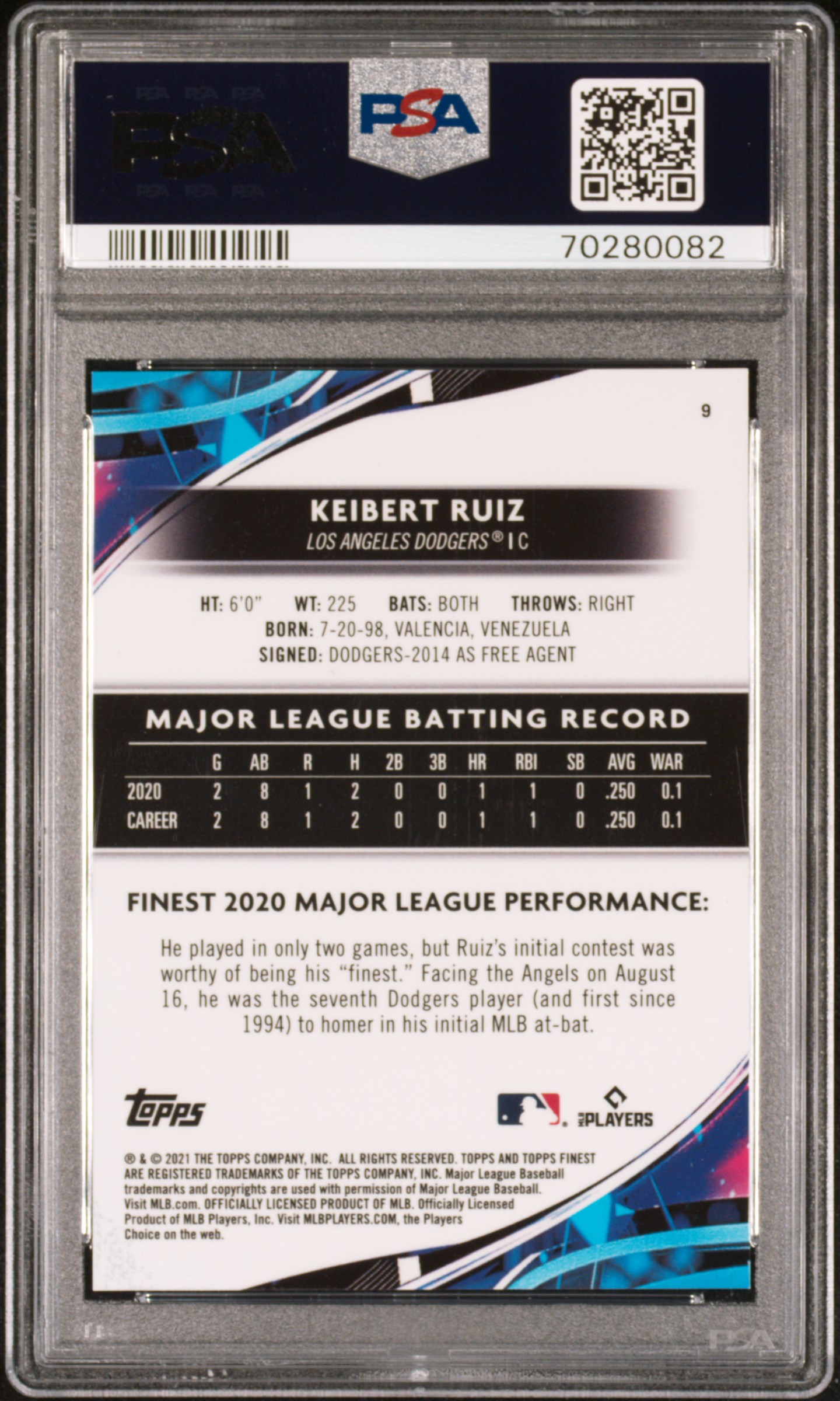 2021 Topps Finest Keibert Ruiz #9 (Aqua Refractor) Gem Mt 10 back
