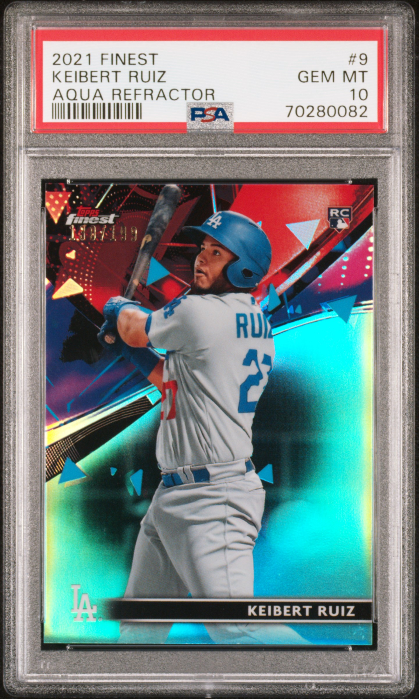 2021 Topps Finest Keibert Ruiz #9 (Aqua Refractor) Gem Mt 10 front