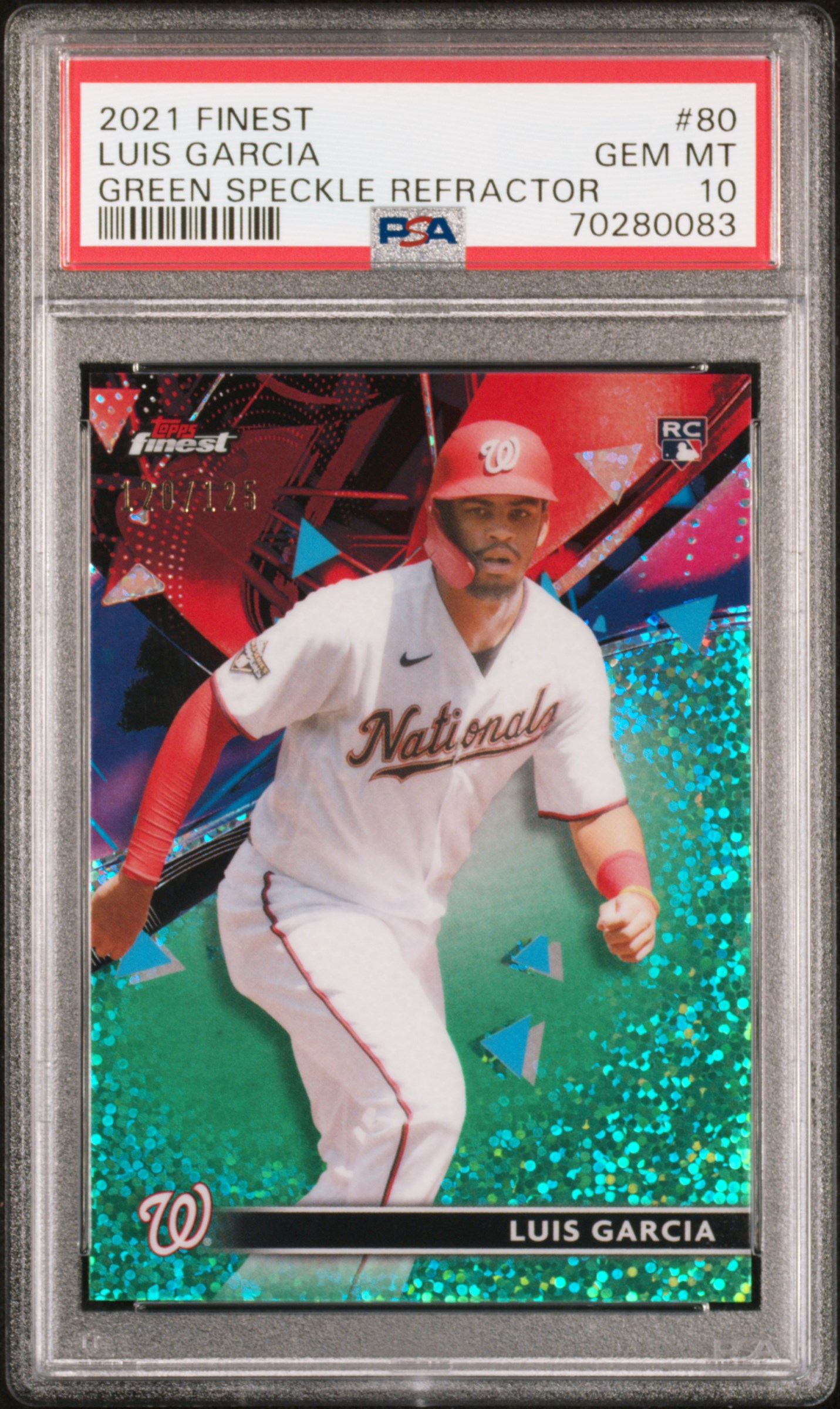 2021 Topps Finest Luis Garcia #80 (Green Speckle Refractor) Gem Mt 10 front