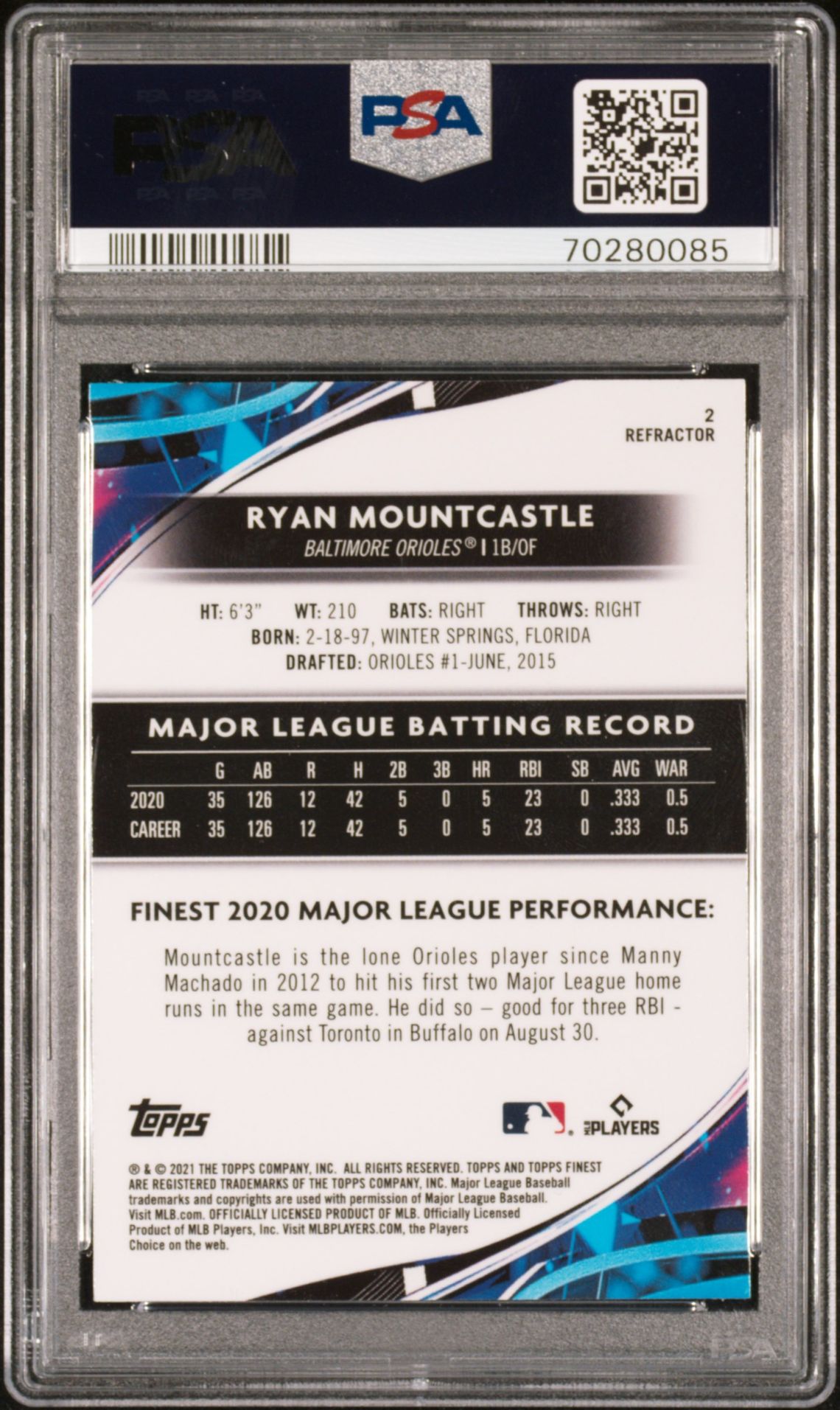 2021 Topps Finest Ryan Mountcastle #2 (Refractor) Mint 9 back