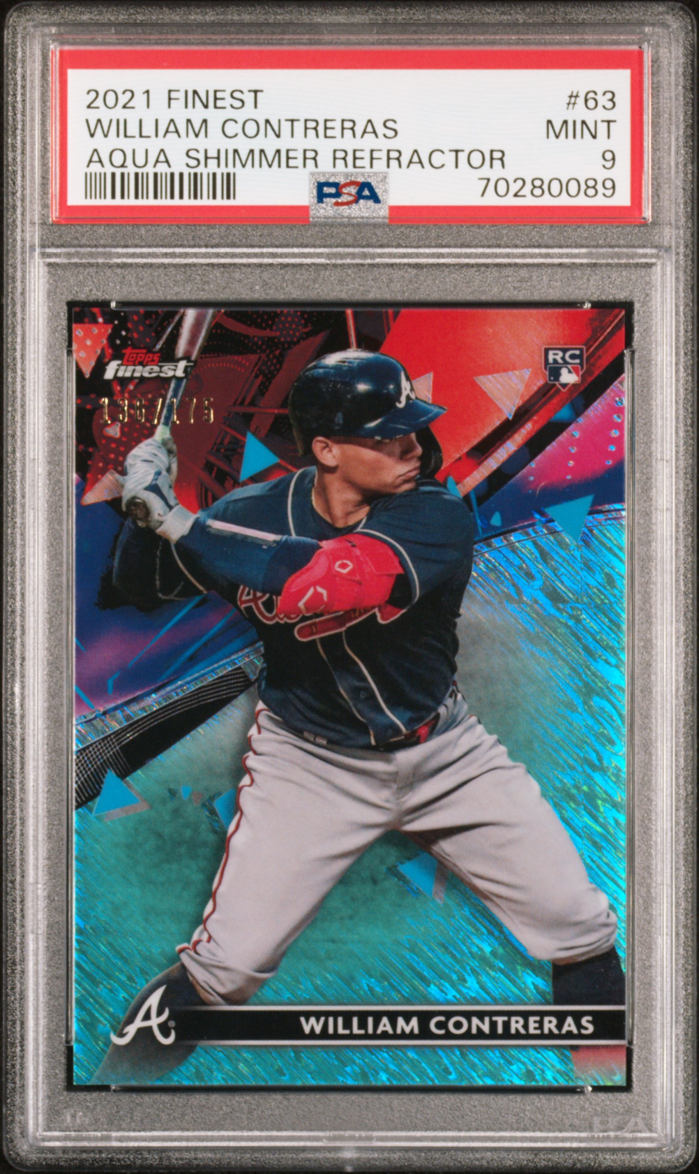 2021 Topps Finest William Contreras #63 (Aqua Shimmer Refractor) Mint 9 front